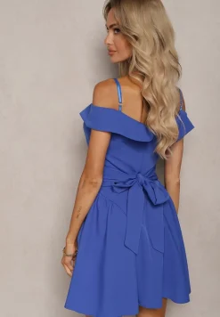 Niebieska Sukienka na Ramiączkach z Regulacją z Usztywnionymi Miseczkami Miviora