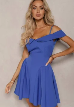 Niebieska Sukienka na Ramiączkach z Regulacją z Usztywnionymi Miseczkami Miviora