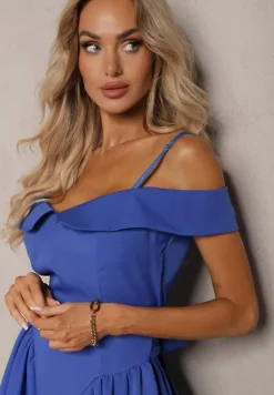 Niebieska Sukienka na Ramiączkach z Regulacją z Usztywnionymi Miseczkami Miviora