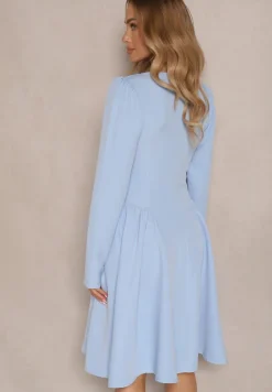 Niebieska Sukienka o Rozkloszowanym Kroju z Gorsetową Górą Tillitte