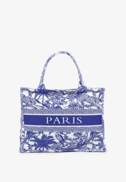 Niebieska Torebka Shopperka z Tropikalnym Wzorem i Napisem Alirisse