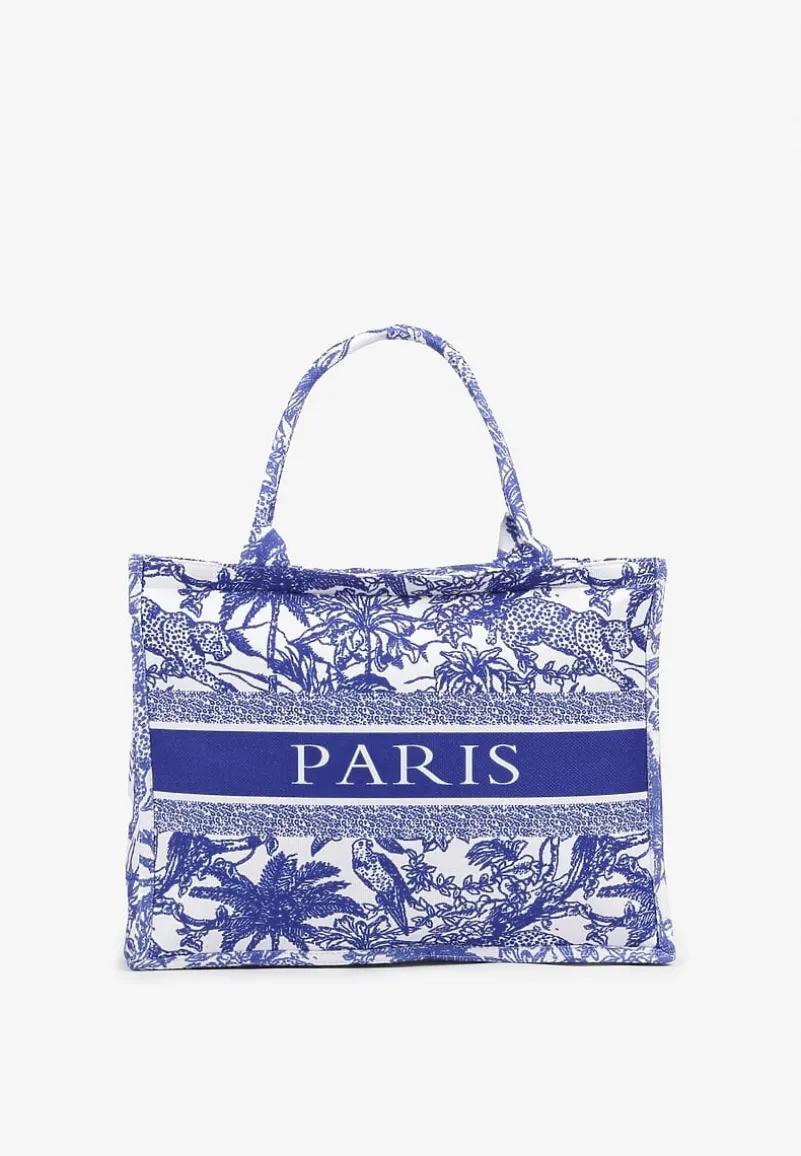 Niebieska Torebka Shopperka z Tropikalnym Wzorem i Napisem Alirisse