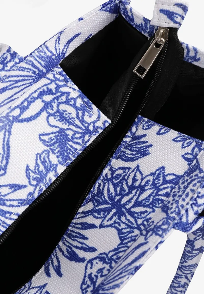 Niebieska Torebka Shopperka z Tropikalnym Wzorem i Napisem Alirisse