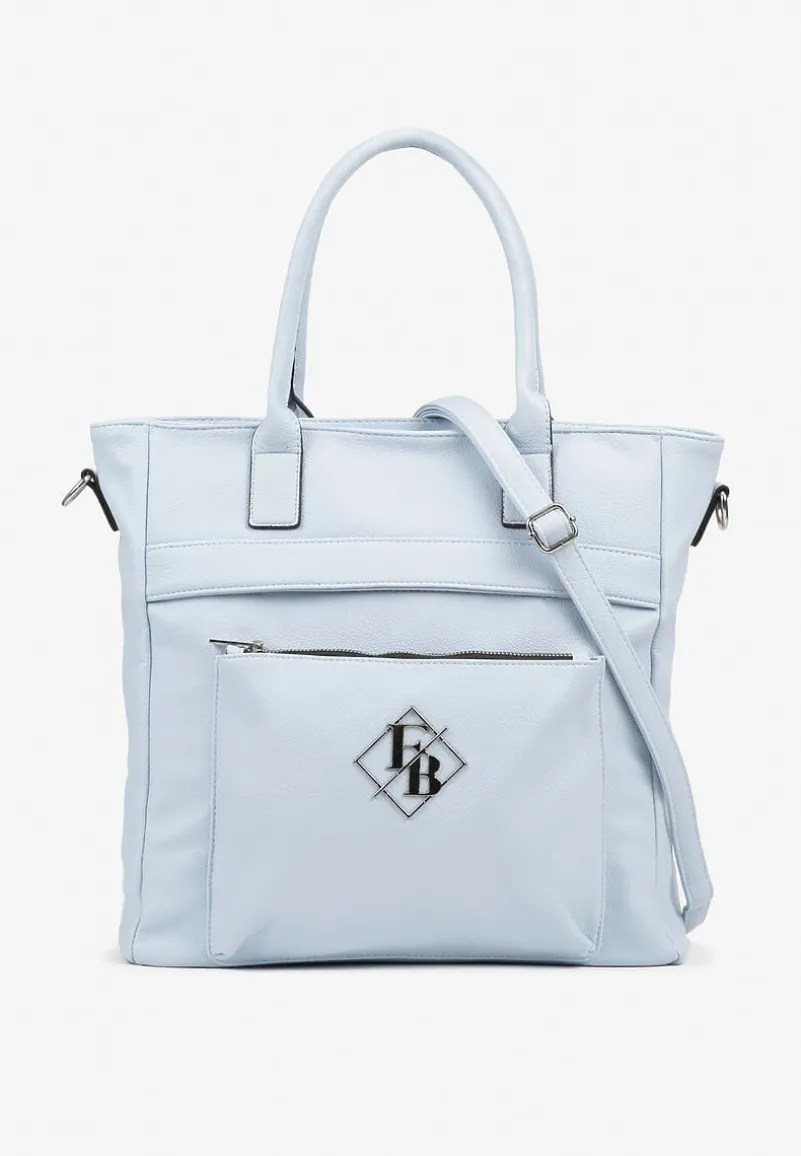 Niebieska Torebka Typu Shopper z Paskiem Crossbody Zdobiona Aplikacją Idaniela