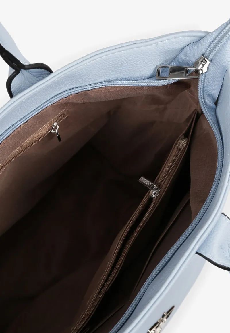 Niebieska Torebka Typu Shopper z Paskiem Crossbody Zdobiona Aplikacją Idaniela