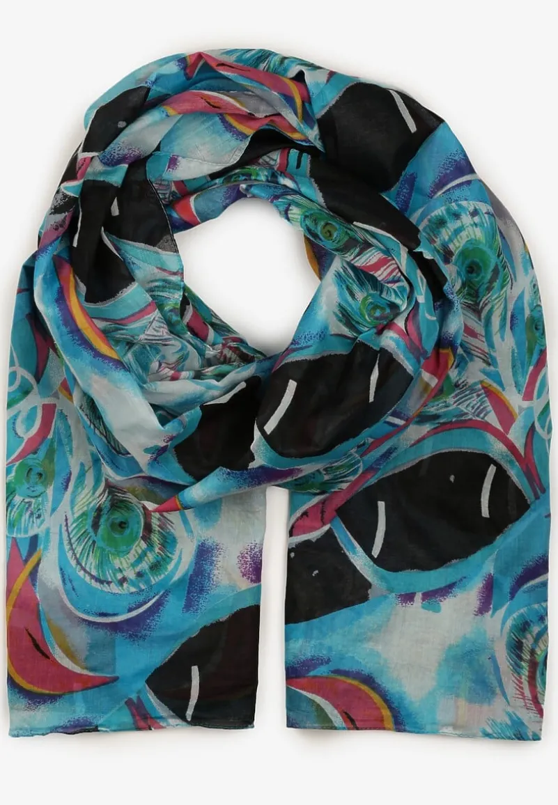 Niebieski Bawełniany Klasyczny Szalik Apaszka z Abstrakcyjnym Wzorem Nihilisa