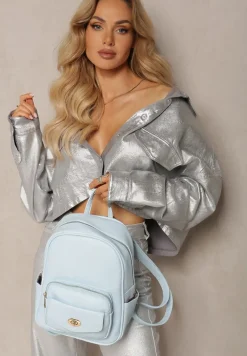 Niebieski Mały Plecak w Stylu Casual z Imitacji Skóry Arxena