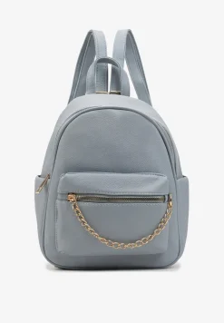 Niebieski Mały Plecak z Imitacji Skóry na Regulowanych Szelkach z Łańcuszkiem Carnissa
