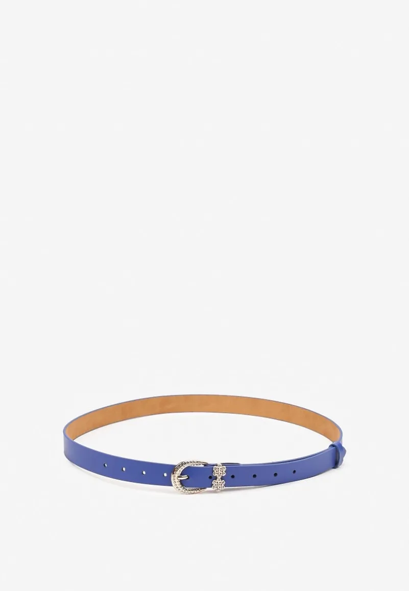 Niebieski Pasek z Aplikacjami w Kształcie Kwiatków i Ozdobną Sprzączką Tinasol