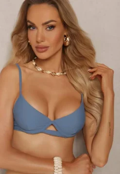 Niebieski Strój Kąpielowy Bikini z Usztywnionym Biustonoszem i Wzorzystymi Figami Pialette