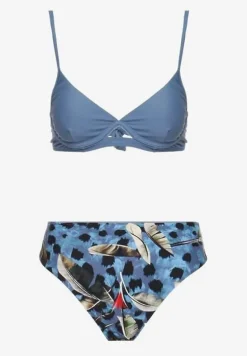 Niebieski Strój Kąpielowy Bikini z Usztywnionym Biustonoszem i Wzorzystymi Figami Pialette