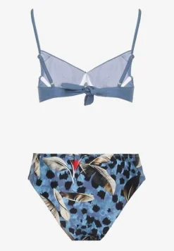 Niebieski Strój Kąpielowy Bikini z Usztywnionym Biustonoszem i Wzorzystymi Figami Pialette