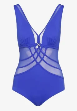 Niebieski Strój Kąpielowy z Transparentnymi Wstawkami Folore