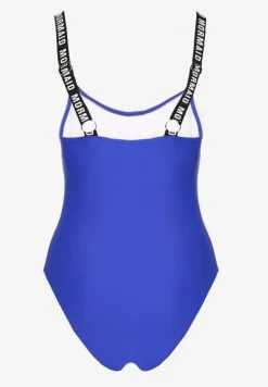 Niebieski Strój Kąpielowy z Usztywnianymi Miseczkami Ozdobiony Napisami Tenera