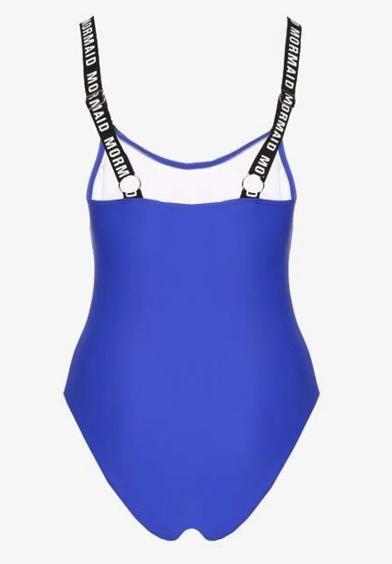 Niebieski Strój Kąpielowy z Usztywnianymi Miseczkami Ozdobiony Napisami Tenera