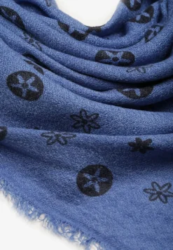 Niebieski Szalik Ozdobiony Geometrycznym Motywem z Frędzlami Nomirya