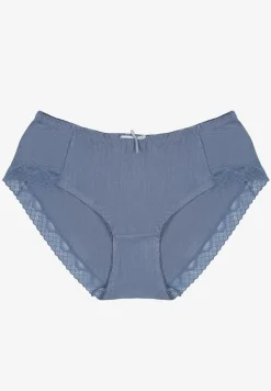 Niebieskie Bawełniane Majtki o Kroju Fig z Kokardką i Koronką Tamiseth