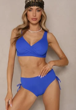 Niebieskie Bikini Biustonosz i Majtki Figi z Wiązaniem Kinalisa