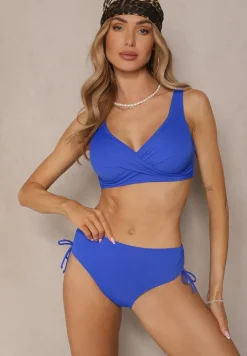 Niebieskie Bikini Biustonosz i Majtki Figi z Wiązaniem Kinalisa