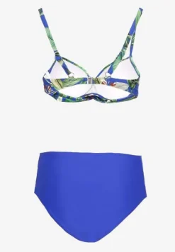 Niebieskie Bikini Biustonosz w Liście i Majtki Figi z Siateczkowymi Wstawkami Kinalea