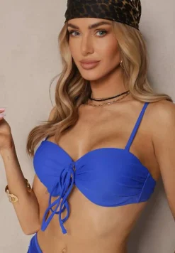 Niebieskie Bikini Biustonosz i Majtki Figi High Waist z Siateczkowymi Zdobieniami Kinovia