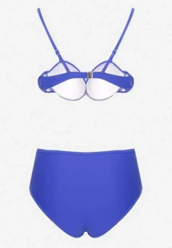 Niebieskie Bikini Biustonosz i Majtki Figi High Waist z Siateczkowymi Zdobieniami Kinovia