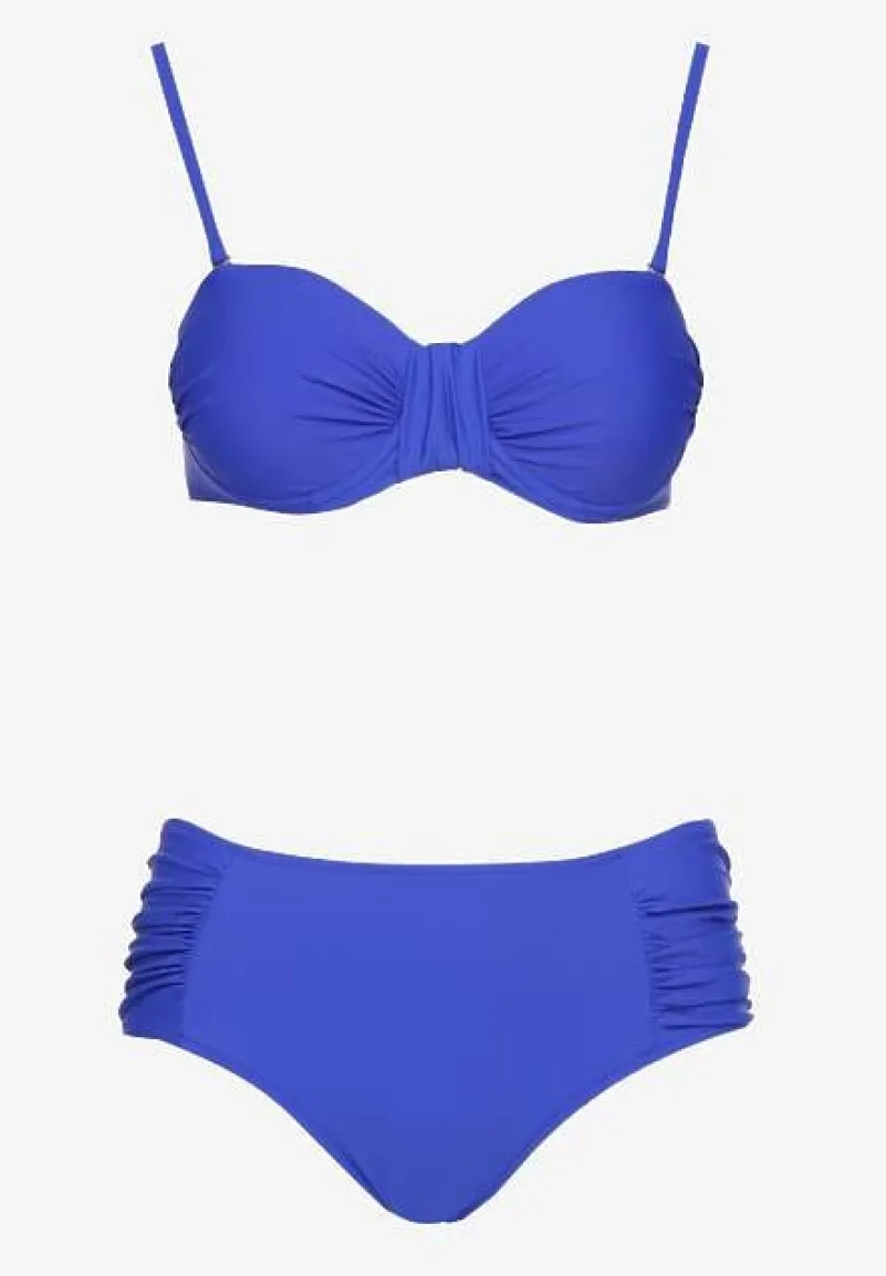 Niebieskie Bikini Figi i Usztywniany Biustonosz z Marszczeniem Vintelle