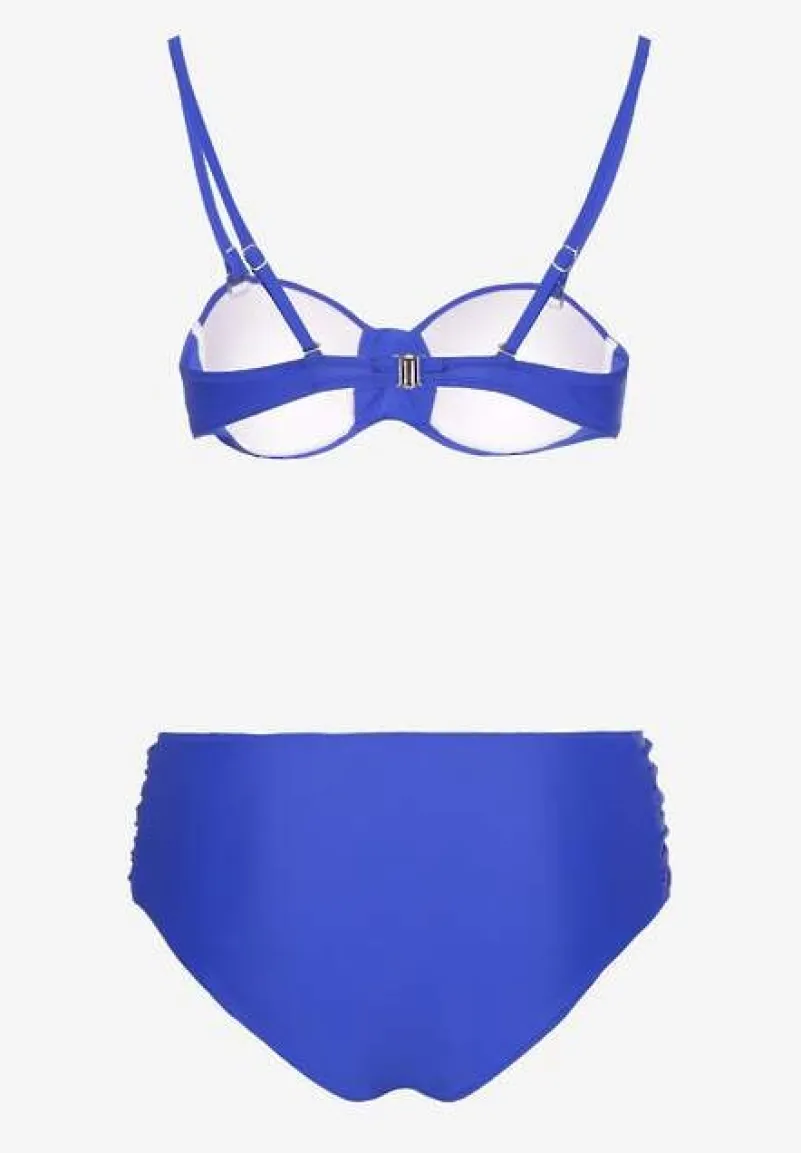 Niebieskie Bikini Figi i Usztywniany Biustonosz z Marszczeniem Vintelle