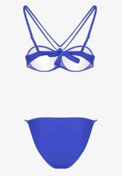 Niebieskie Bikini Majtki Typu Figi i Biustonosz z Ozdobnymi Paskami Fadelinna