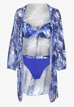 Niebieskie Bikini Majtki Figi Biustonosz i Siateczkowa Narzutka Folanisse