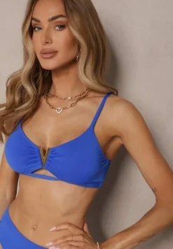 Niebieskie Bikini Majtki Figi i Biustonosz Ozdobiony Metaliczną Aplikacją Kinniela