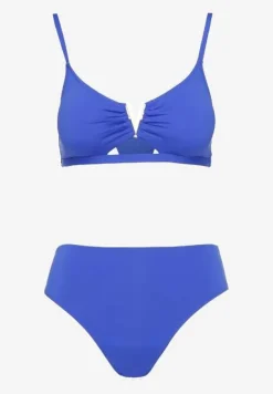 Niebieskie Bikini Majtki Figi i Biustonosz Ozdobiony Metaliczną Aplikacją Kinniela