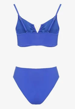 Niebieskie Bikini Majtki Figi i Biustonosz Ozdobiony Metaliczną Aplikacją Kinniela