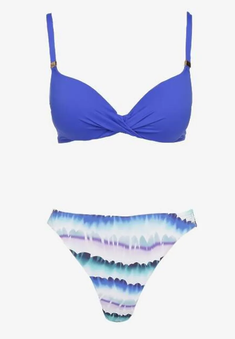 Niebieskie Bikini Majtki Figi Ozdobione Nadrukiem i Biustonosz Natinalia