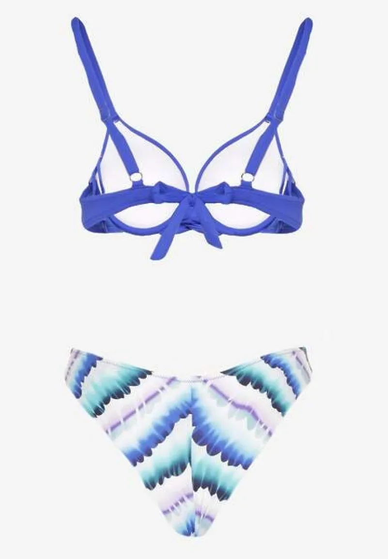 Niebieskie Bikini Majtki Figi Ozdobione Nadrukiem i Biustonosz Natinalia