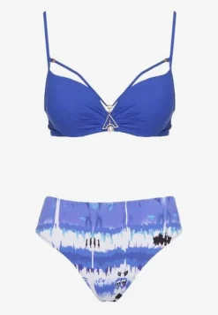 Niebieskie Bikini Majtki Figi i Biustonosz Push-Up Ozdobiony Paskami Wiobella