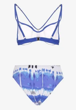 Niebieskie Bikini Majtki Figi i Biustonosz Push-Up Ozdobiony Paskami Wiobella