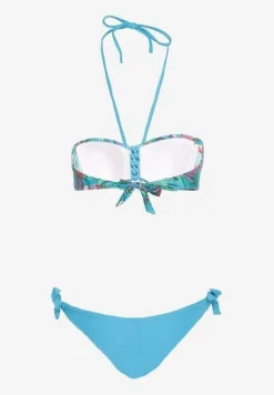 Niebieskie Bikini Majtki Figi ze Sznurkami po Bokach i Usztywniany Biustonosz z Wiązaniem Natmarie