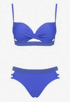 Niebieskie Bikini z Ozdobnymi Wycięciami Wiązany Biustonosz i Majtki Figi Kinessa