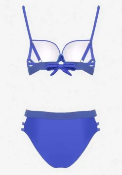 Niebieskie Bikini z Ozdobnymi Wycięciami Wiązany Biustonosz i Majtki Figi Kinessa