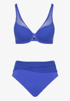 Niebieskie Bikini z Siateczkowymi Zdobieniami Biustonosz i Majtki Typu Figi Linelissa