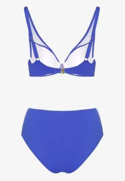 Niebieskie Bikini z Siateczkowymi Zdobieniami Biustonosz i Majtki Typu Figi Linelissa