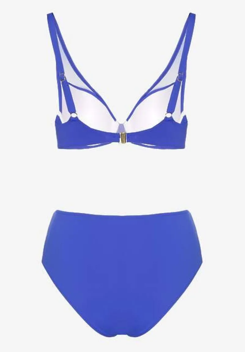 Niebieskie Bikini z Siateczkowymi Zdobieniami Biustonosz i Majtki Typu Figi Linelissa