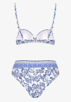 Niebieskie Bikini Zdobione Ornamentalnym Printem Biustonosz i Figi Mirulea