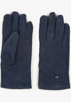 Niebieskie Dzianinowe Rękawiczki Eleganckie z Ozdobnym Guzikiem Senindra