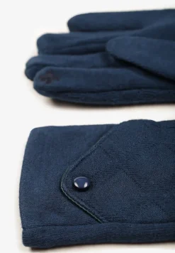 Niebieskie Dzianinowe Rękawiczki Eleganckie z Ozdobnym Guzikiem Senindra