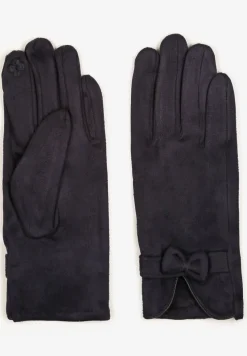 Niebieskie Rękawiczki Dzianinowe z Bawełną Ozdobione Kokardą Tessemi