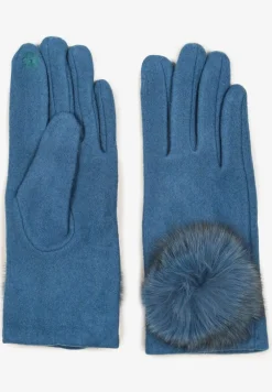 Niebieskie Rękawiczki z Bawełną Ozdobione Futrzanym Pomponem Nadelina