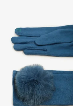 Niebieskie Rękawiczki z Bawełną Ozdobione Futrzanym Pomponem Nadelina