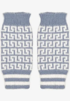 Niebieskie Rękawiczki z Wełną o Fasonie Bez Palców z Geometrycznym Wzorem Tosline
